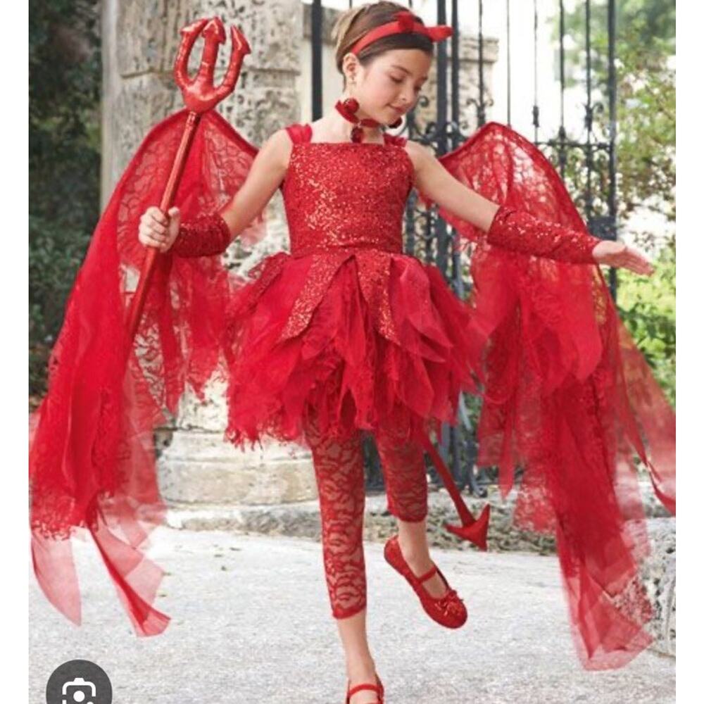 Chasing Fireflies Sweet Devil Costume  Sequin Lace Leggings Dress Cosplay